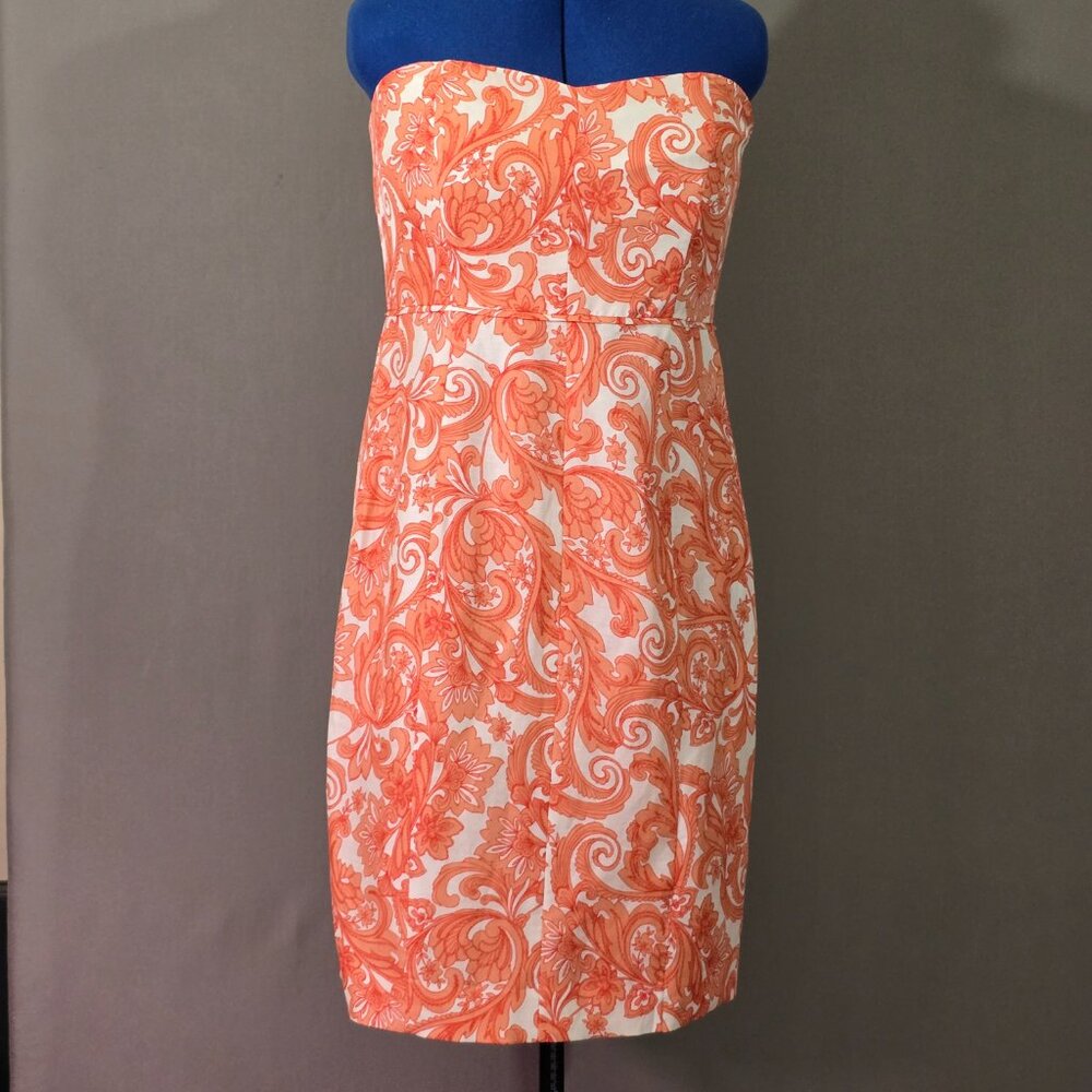 J.Crew Collection Women’s Strapless Paisley Mini Dress Silk Linen Orange Size 14